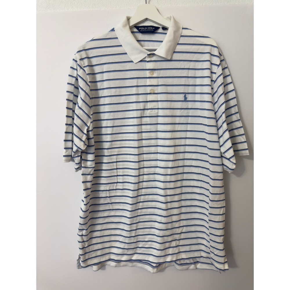 Polo Golf Ralph Lauren Mens‎ Polo XL White Blue Striped Pima Cotton Shirt